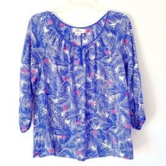 VINEYARD vines 100 silk palm floral embroidered pullover top size small - Picture 1 of 8